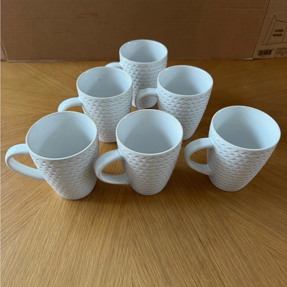 Crate&Barrel Winter Pinecone 12-oz. White Stoneware Mug (1/6)